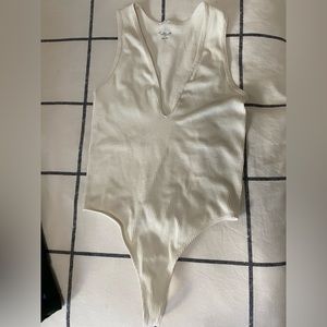 Ribbed deep plunge bodysuit